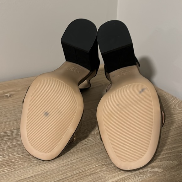 New Look Suede Open Toe Two Tone Block Heeled Sandal In Khaki Green Size 6 - Picture 6 of 7